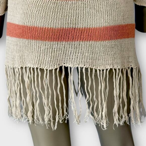 Willow & Clay Linen Blend Fringed Knit Lightweight Sweater Size S Striped Cream - Picture 11 of 14